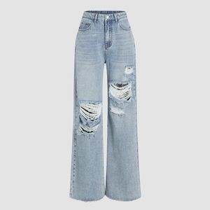 Cider High Waist Ripped Straight Leg Jeans